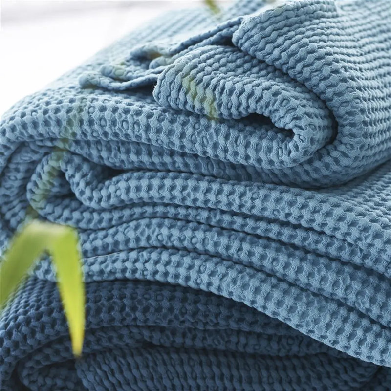 Alba Oversized Heavy-Knit Waffle Weave Cotton Bed Throw, Blossom, King/California King