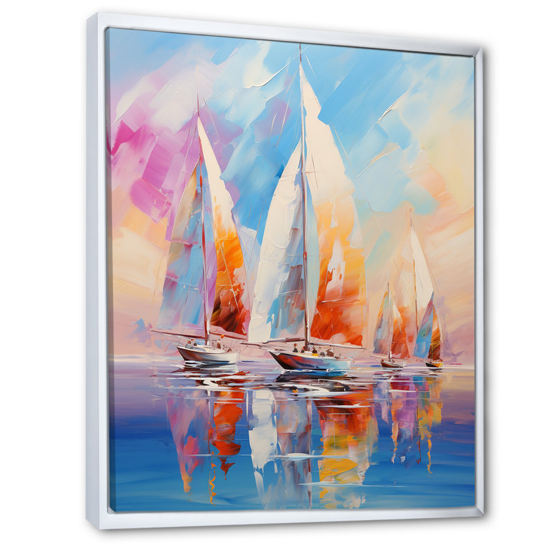 Voiliers abstraits, vents III - bateau à voile, impressions sur toile, H 32 po x l 16 po x P 1 po, Cadre flottant blanc