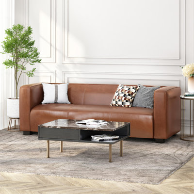 Canapé en cuir brun clair - Canapé de salon moderne à 3 places avec confort moelleux, largeur 80,25 po - Mobilier de maison élégant
