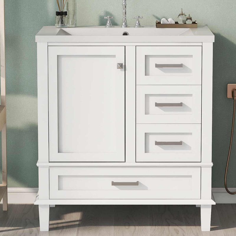 Zrinko 30'' Single Bathroom Vanity with Ceramic Top, White