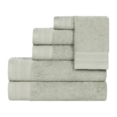 Honeycomb Textured Waffle Border Cotton Medium Weight 6 Piece Towel Set