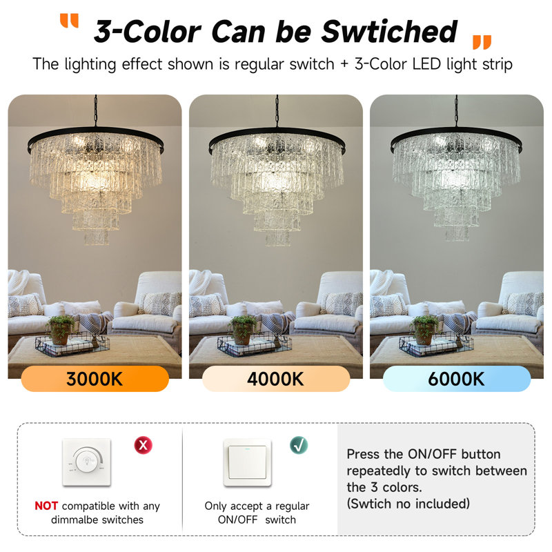 Lustre unique à couches multiples, H 23 po x l 31 po x P 23 po, 5 étages, 15 lumières
