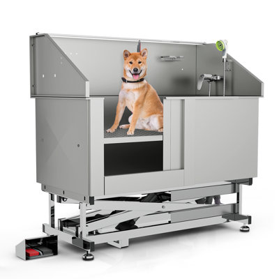 50" Pet Grooming Tub Stainless Steel Electric Lift Height Adjustable Dog Bath Tub Washing Station