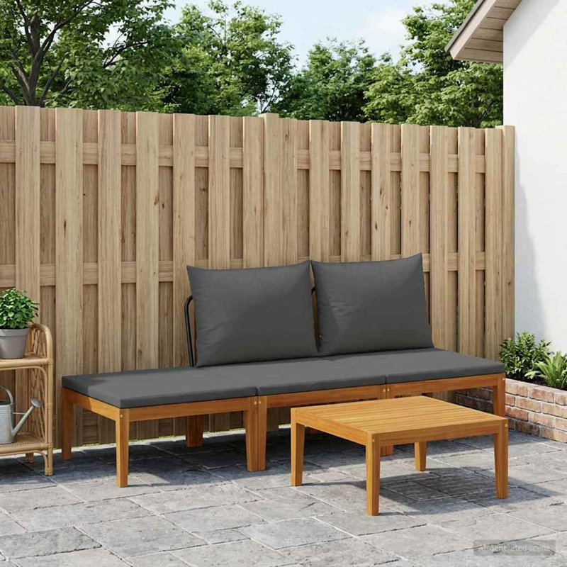  Garden Lounge Set Solid Acacia Wood & Rope Sofa Outdoor Furniture Patio, Anthracite Cushion/Natural Black Frame