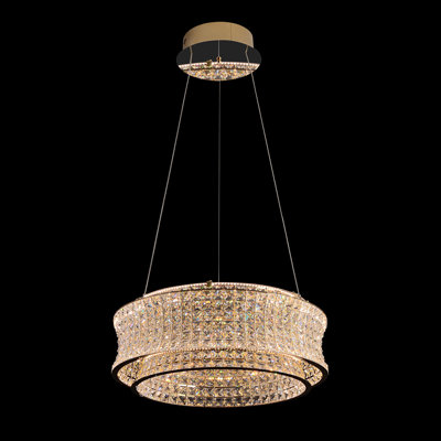 Modern Crystal Led Chandelier – 24" Round Pendant Light, Dimmable With Remote
