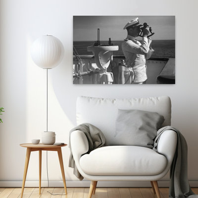 1940s, homme, marin, capitaine, agent, utilisation, sextant, pont, bateau, rétro, rétro, rétro, paysage, nature, art mural