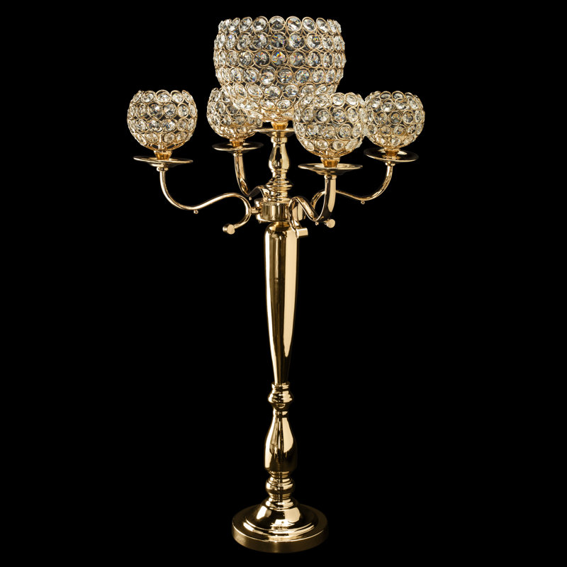 34'' H Crystal Floor Candelabra, Gold
