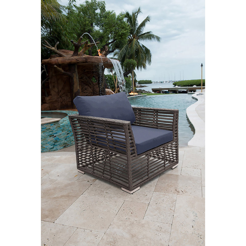Graphite Wicker Outdoor Lounge Chair with Cushions, Canvas Navy Sunbrella® Canvas