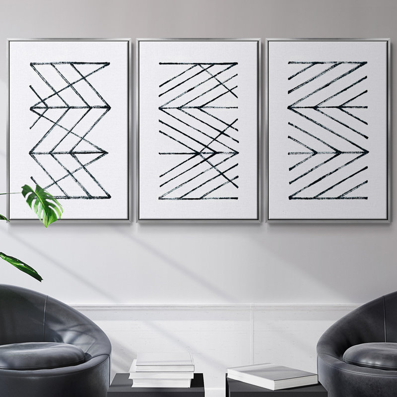 Ensemble de 3 pièces encadrées sur toile, Encadrement argenté, H 40 po x l 78 po