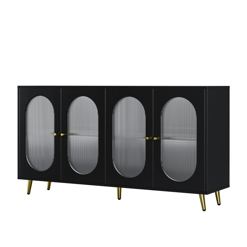 Buffet moderne avec portes en acrylique, armoire de rangement autoportante pour cuisine, salle à manger, salon, couloir, bureau, noir