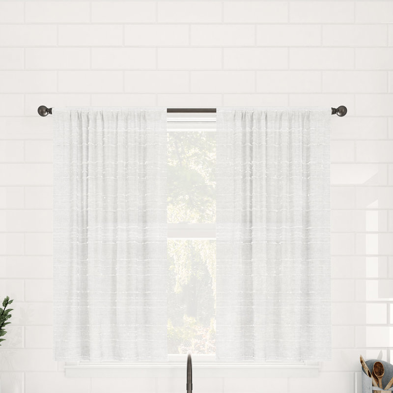 White Sheer Linen Blend Rod Pocket Kitchen Curtain Tiers