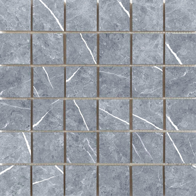 Carreau de mosaïque pour mur et plancher en porcelaine aspect marbre 2 "x 2" Opéra, Bleu