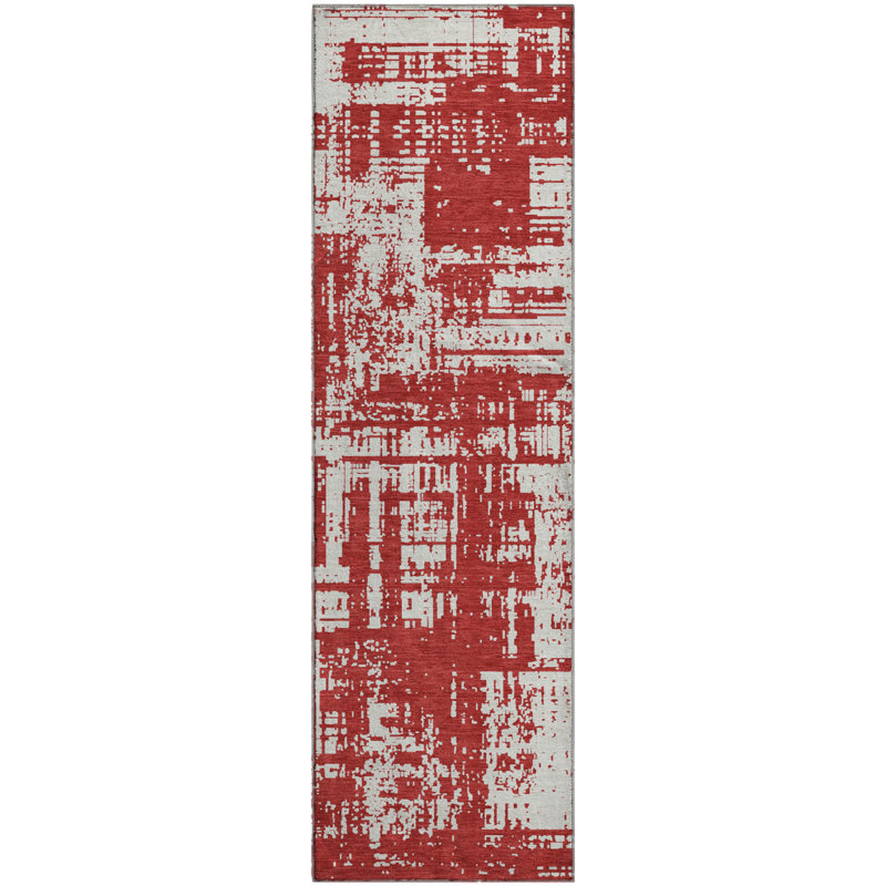 Premium Machine Washable Prisco Red Rug, Runner 2'3" x 7'6"