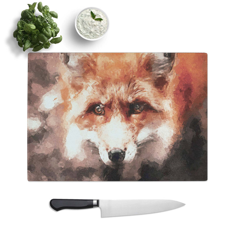 Tempered Glass Curious Fox Chopping Board, 28.5 cm W x 20 cm L