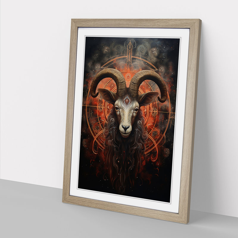 Capricorn Zodiac Contemporary - Single Picture Frame Print on Wood, 46cm H x 34cm W x 2cm D, Oak Framed