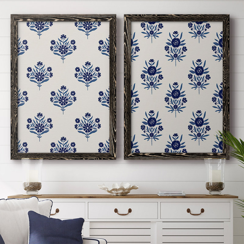 Toile encadrée à motif de fleurs indigo I-Premium - prêt à être accroché, H 27,5 po x l 75 po x P 1,5 po, Noir