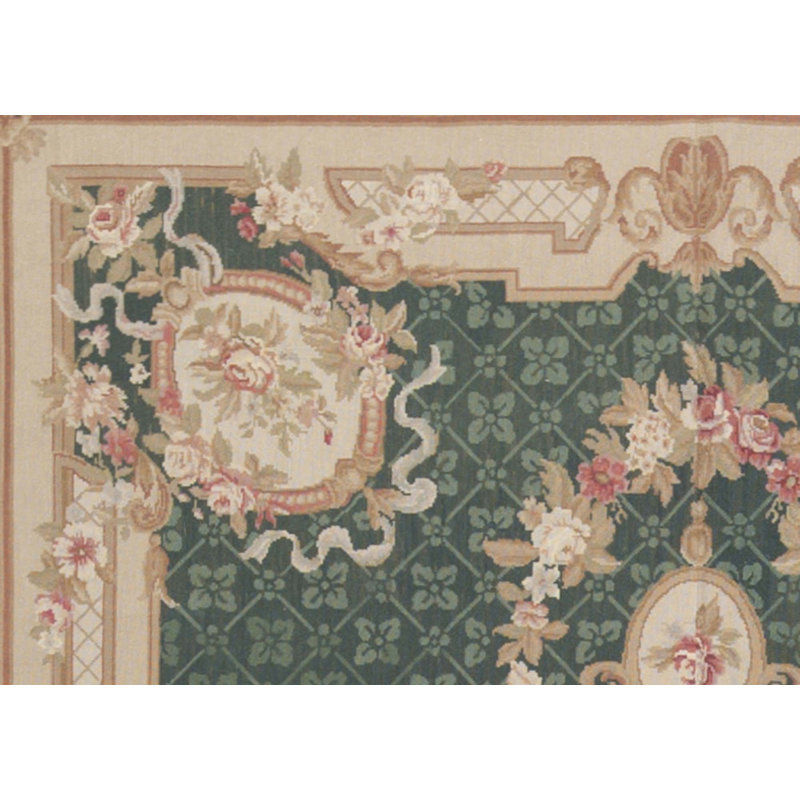 Hand-Knotted High-Quality Green and Gold Area Rug
