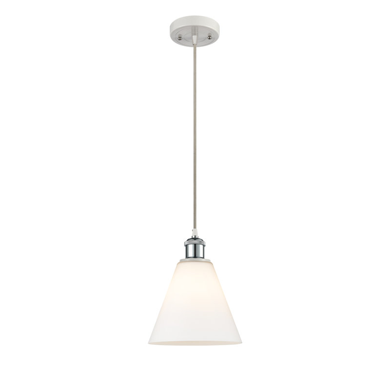 Luminaire suspendu conique à 1 lumière Halyn, H 11,75 po x l 8 po x P 8 po, Transparent, Blanc / chrome poli