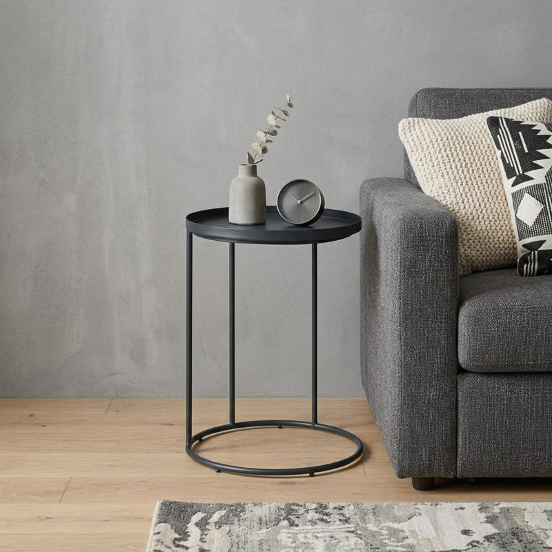 Table d'appoint ronde en fer noir mat de 23 pouces
