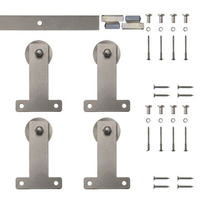 Ensemble de quincaillerie de porte de grange standard à double rail à montage frontal (porte non incluse)