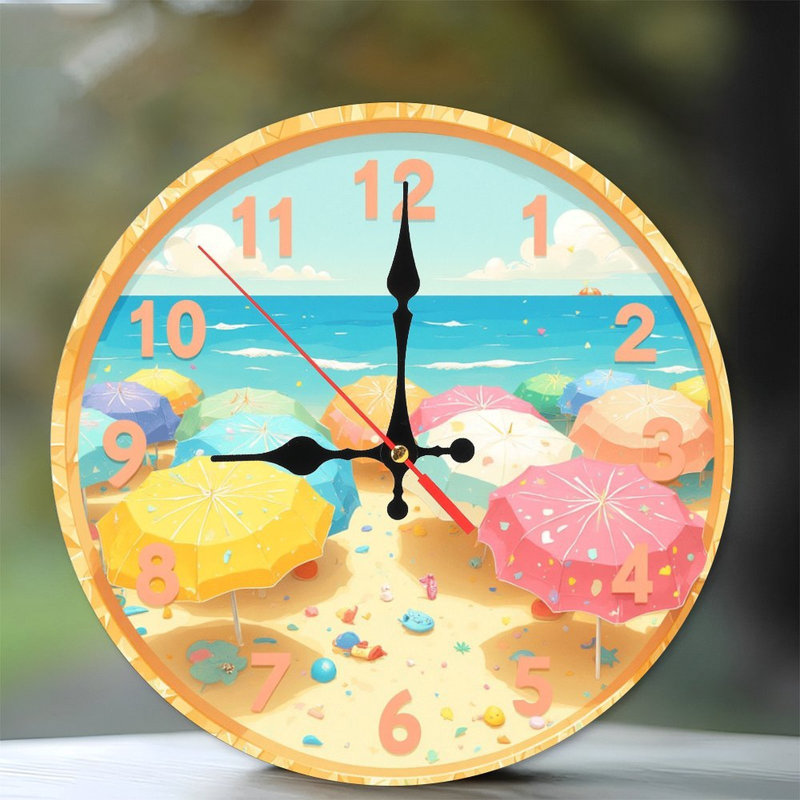 beach scene clock summer ocean umbrella design