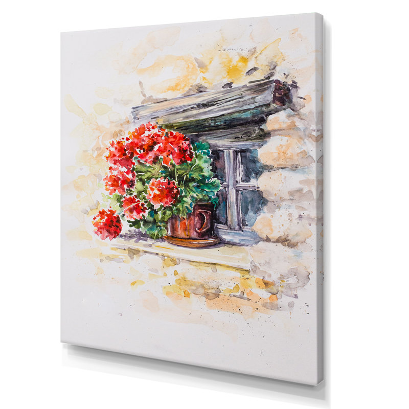 «Still Life Geraniums Window», reproduction de cadre photo sur toile, H 20 po x l 12 po x P 1 po, Toile tendue