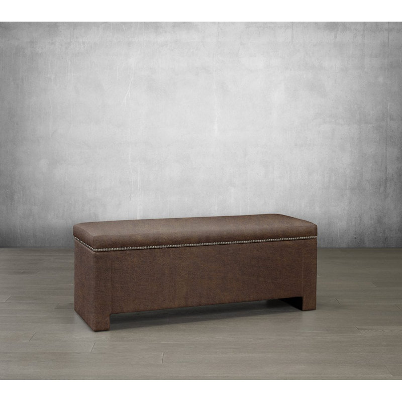 Banc de rangement rembourré Ashli, H 19 po x l 48 po x P 18 po, Similicuir - caramel