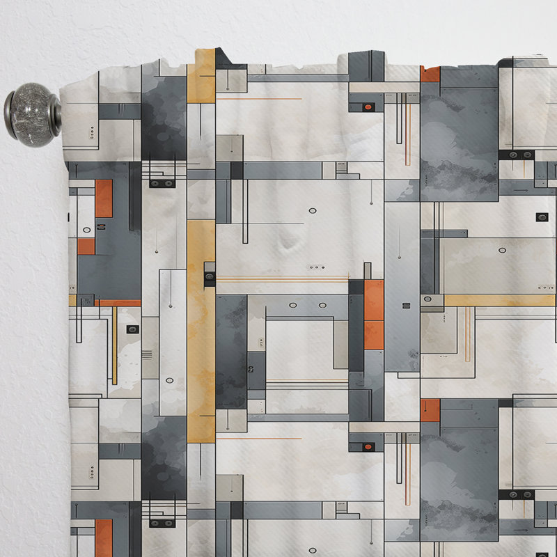 Motif quadrants gris béton - Rideau en velours moderne - obscurcissant - 1 panneau, L 52 po x L 95 po