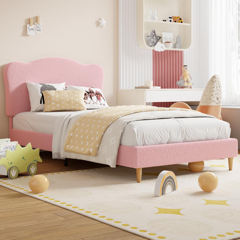 Structure de lit tête de lit ajustable Scallop Boucle, Twin XL, Pink