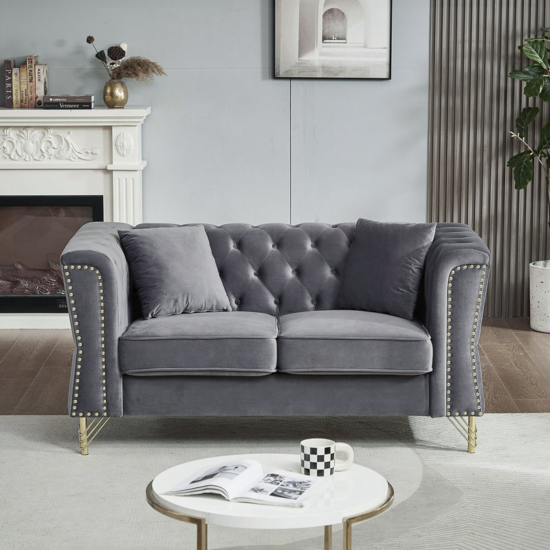 Canapé capitonné en velours 60,2 po, Gris