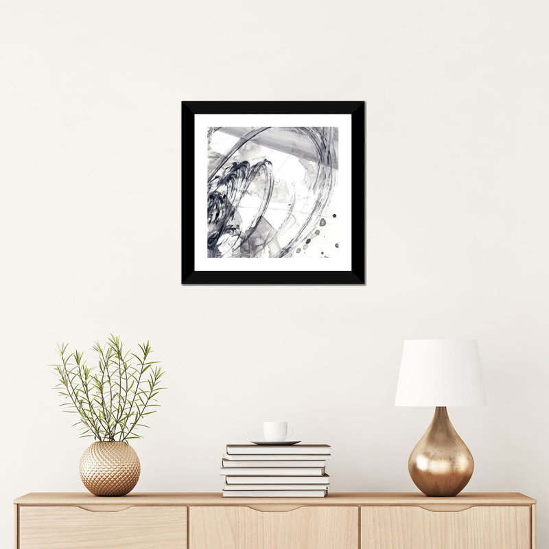 " Sonar I " by Ethan Harper, 16" H x 16" W x 1" D, Black Framed Paper, White