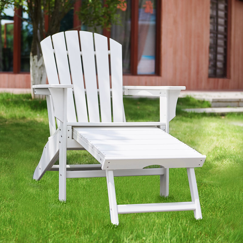 HDPE Folding Adirondack Chair with Detachable Footrest, Weather Resistant, White