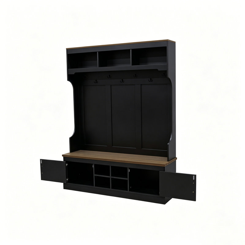 Arbre d'entrée 54 po avec banc et rangement pour chaussures, armoire à linge moderne 5 en 1, Noir