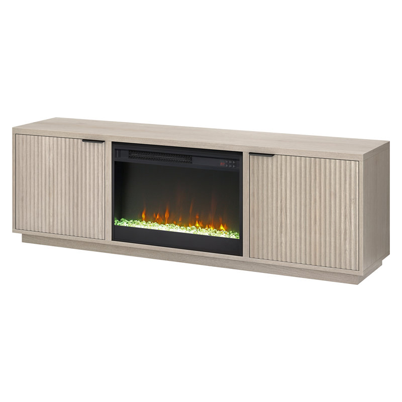 Mansfield Rectangular TV Stand with 26" Crystal Fireplace for TVs up to 78", White Wood