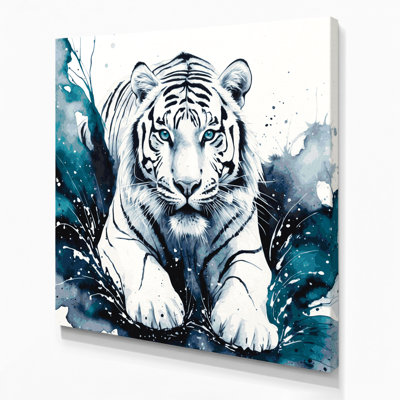 «Big Cats», tigre du Bengale blanc, art mural sur toile bleue