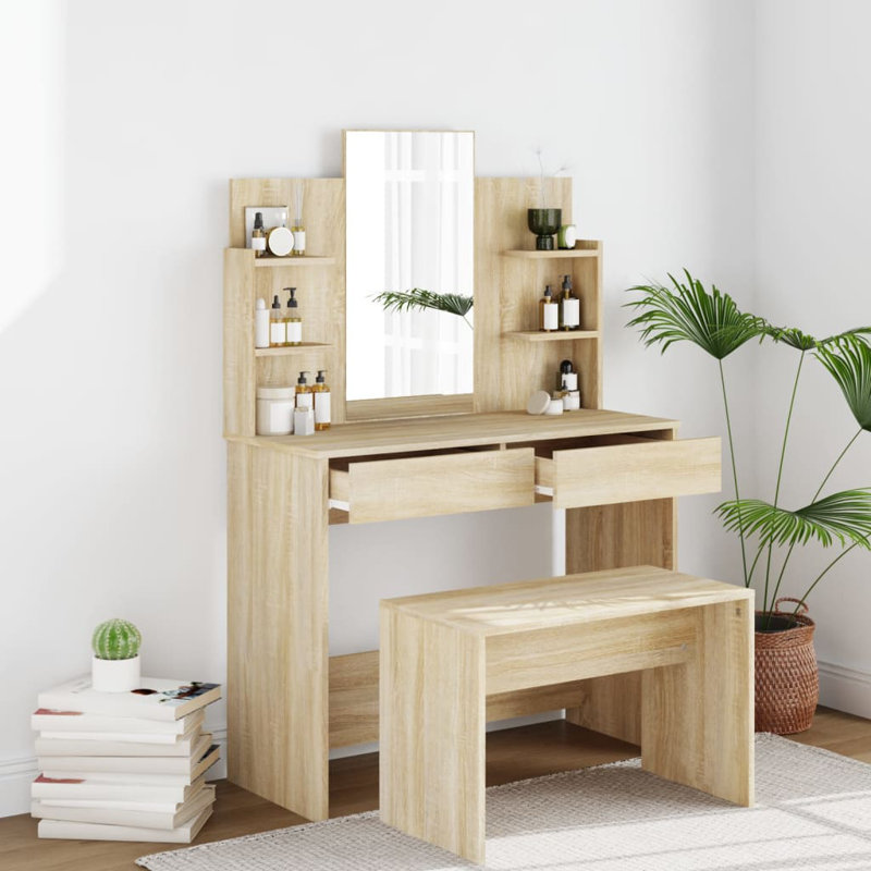 Sartell Dressing Table with Mirror, Sonoma Oak