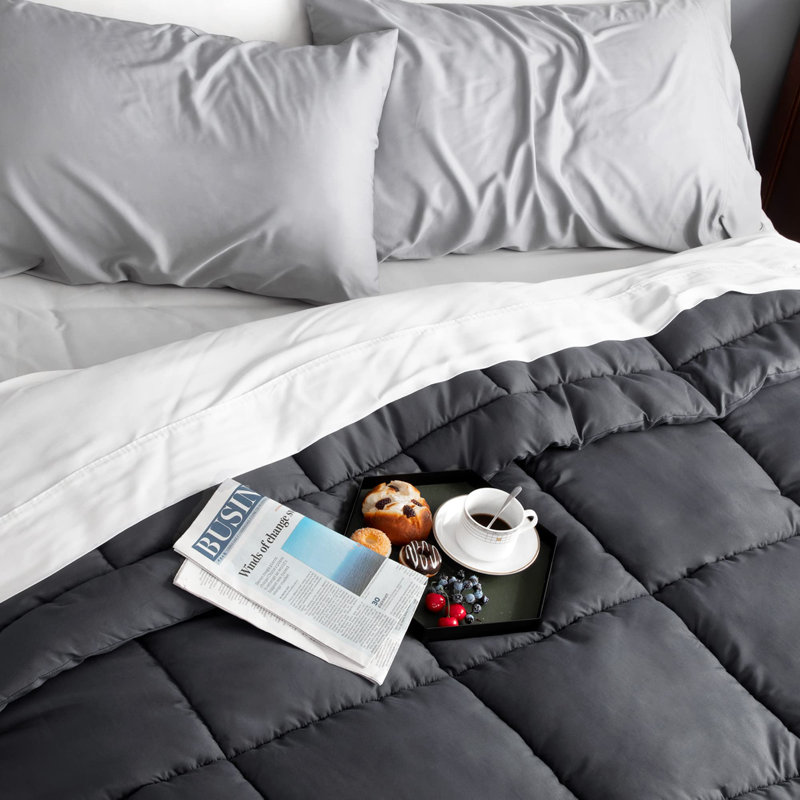 Édredon en duvet synthétique toutes saisons California King, Gris foncé, Très grand californien