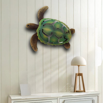 Painted Tin Sea Turtle Wall Sculpture