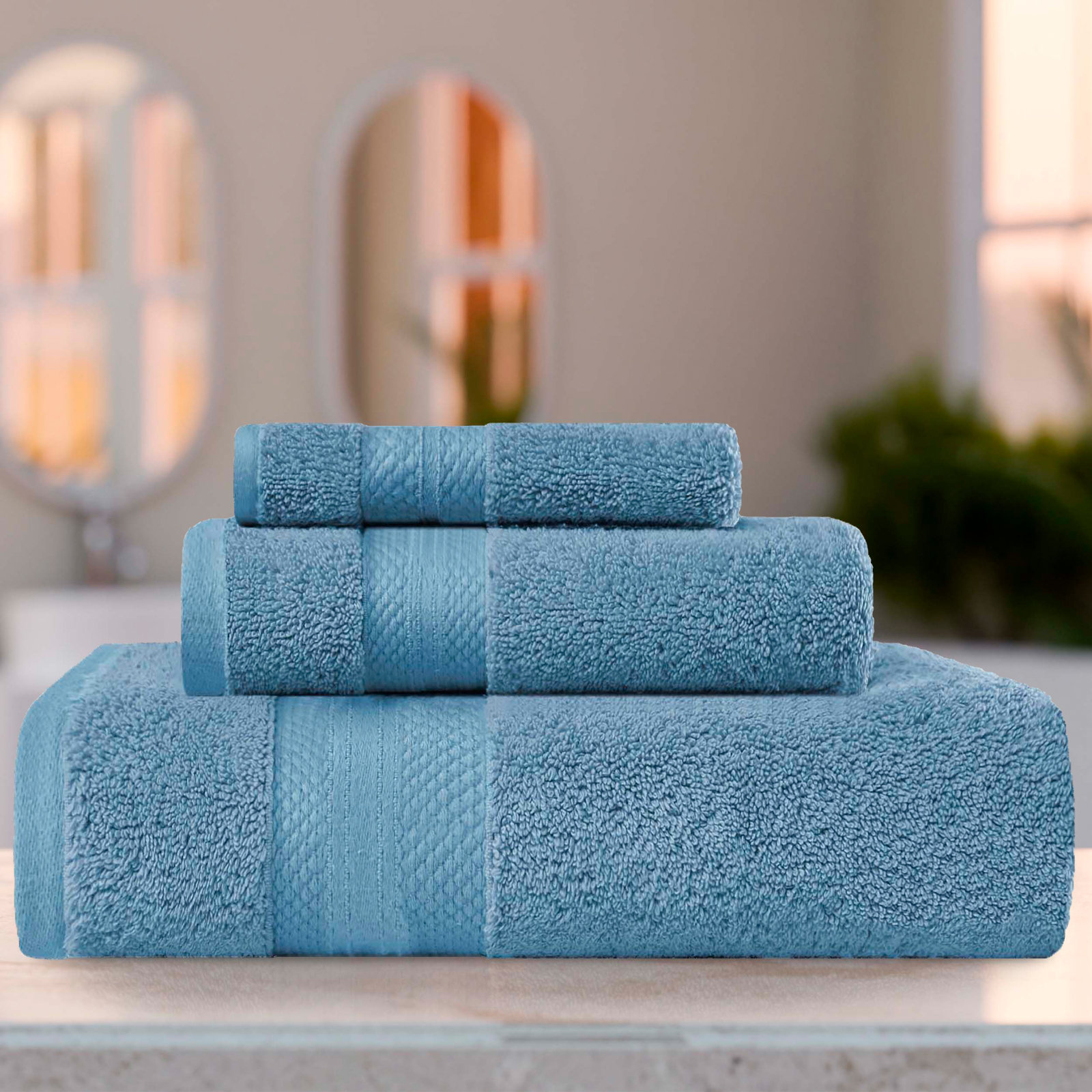 Finnian Ultra-Plush Heavyweight, 100% Turkish Towel Collection, Denim Blue, 3 Piece Towel Set