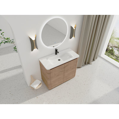 Meuble-lavabo autoportant 40 po avec lavabo en céramique et 2 portes à fermeture en douceur, emballage KD, contreplaqué