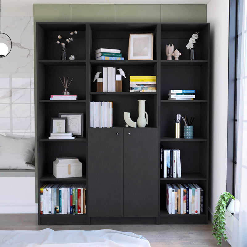 Roland Black 3 Piece Living Room Set with 3 Bookcases