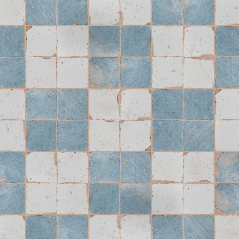 Artisan 13" x 13" Ceramic Vintage Wall & Floor Tile, Damero Azul