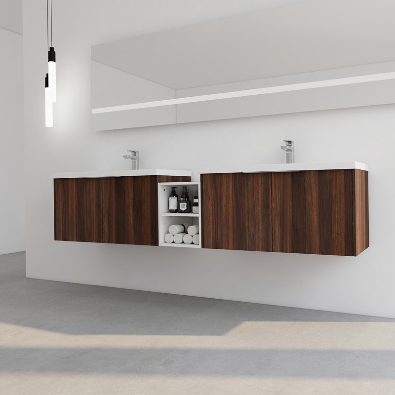 Meuble-lavabo à fermeture en douceur avec lavabo, Noyer de Californie, 82.9"