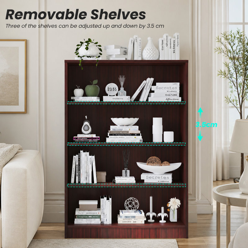 Bibliothèque pour bibliothèque de bureau à 4 tablettes de 48 pouces de hauteur pour bibliothèque de salon moderne à 4 niveaux