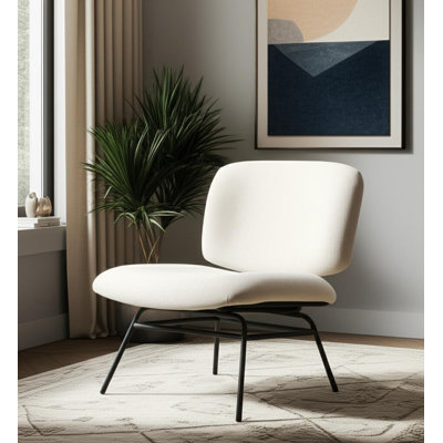 Fauteuil de chambre 25 po en chenille et métal crème et noir