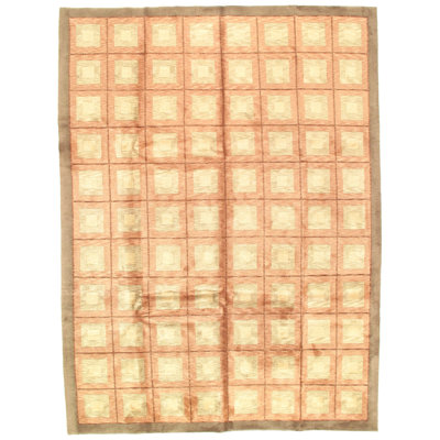 Tapis unique rouge / beige / brun noué à la main 9 pi x 12 pi Tibetan