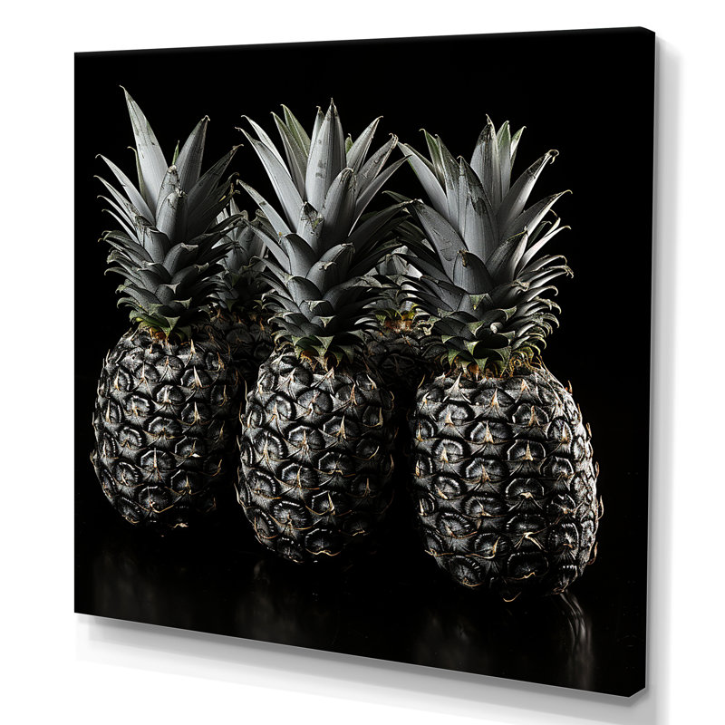 Ananas foncé anthracite foncé - ananas, art mural, H 30 po x l 30 po x P 1,5 po, Toile tendue