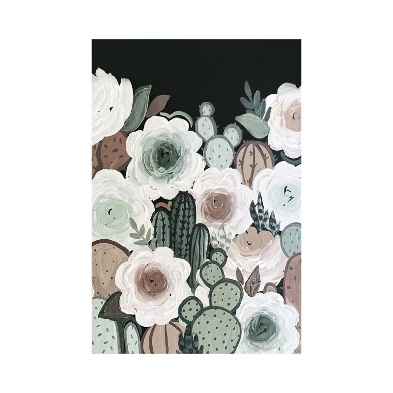 Muted Cactus Florals 1 Piece Wrapped Canvas Wall Art, 20.32 cm H x 30.48 cm W