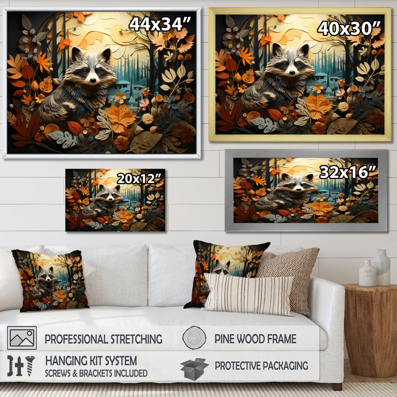 Curious Raccoon Collage I, Toile tendue, H 12 po x l 20 po x P 1 po