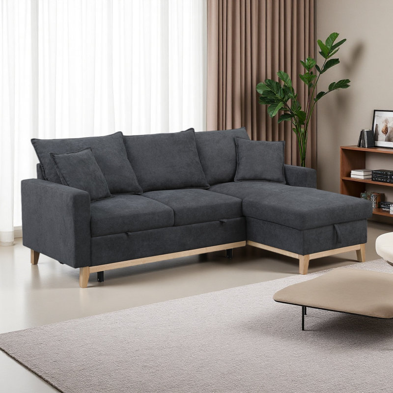 84.25" Woven Reversible Sleeper Sectional Sofa With Storage Chaise